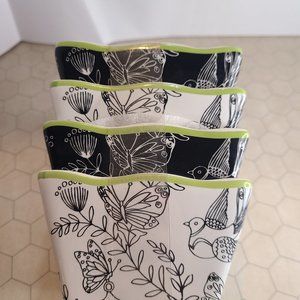 Cynthia Rowley Set of 4 Square Appetizer Bowls Black White & Green